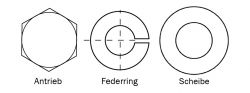 Zeichnung-Antrieb-Sechskant-Federring-Unterlegscheibe
